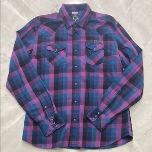 Diesel Purple and Blue Plaid Casual Button Down Shirt